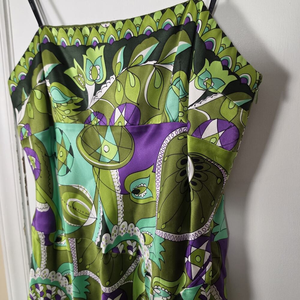 Strapless Silk Laundry 90s Midi Slip Retro Floral Dress Size 12 Green Y2K Sexy - Picture 3 of 7